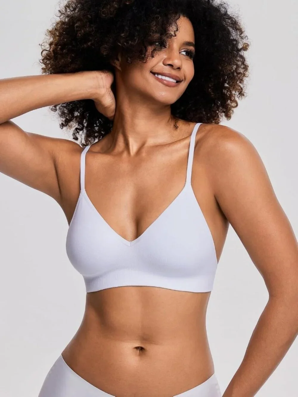 Lightweight Wireless V Neck Bralette Set, A-D Cup Comfort Padded Lounge Bra, 3/6